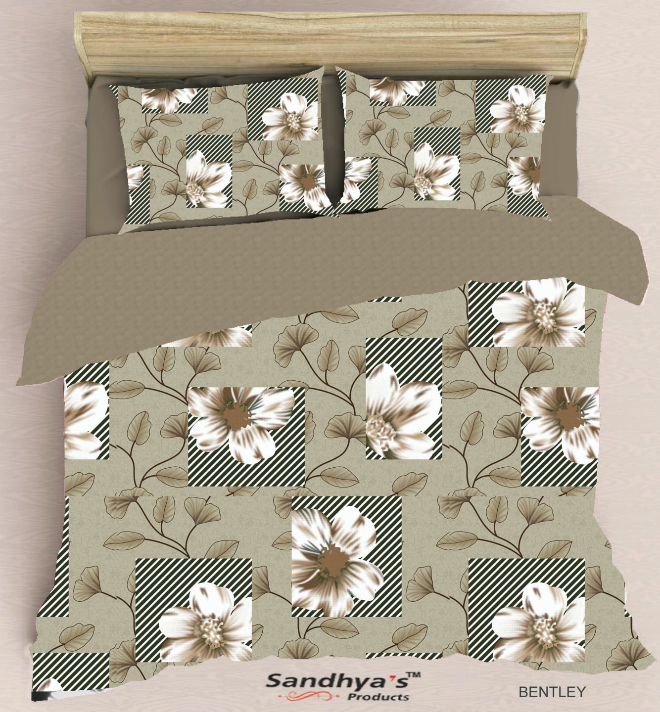 Bentley Beige Floral Harmony Bedsheet Set