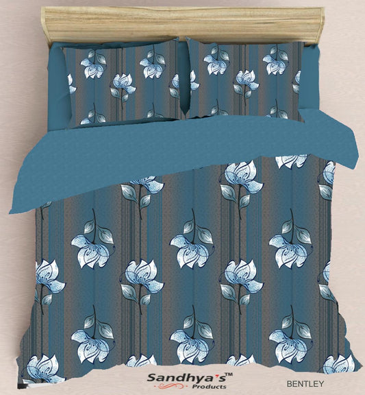 Bentley Blue Floral Elegance Bedsheet Set